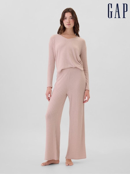 Vaaleanpunainen - Gap Relaxed Ribbed Wide-leg Pyjama Bottoms (E90577) | €39