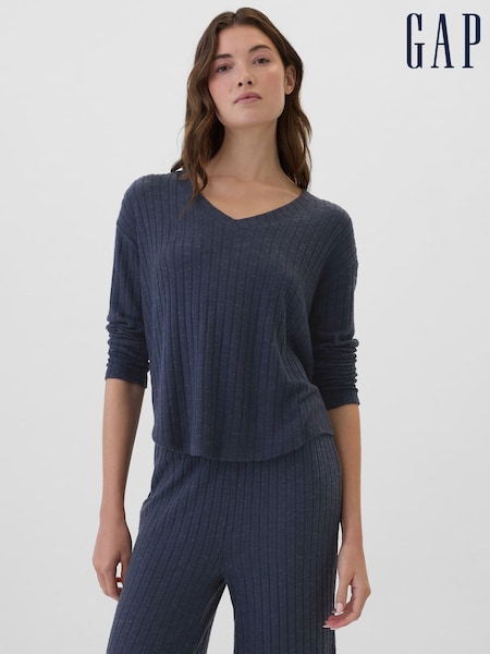 Marineblau/blau - Gap Geripptes Pyjamaoberteil in Relaxed-Fit mit V-Ausschnitt (E90579) | 31 €