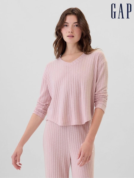Rosa - Gap Geripptes Pyjamaoberteil in Relaxed-Fit mit V-Ausschnitt (E90580) | 34 €