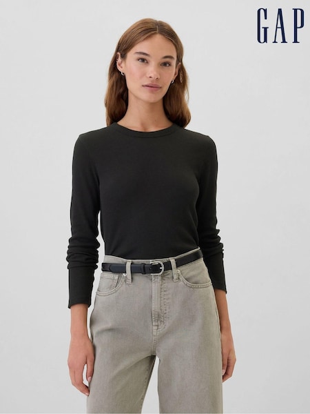 Gap Black Long Sleeve Crew Neck Waffle Knit T-Shirt (E90584) | €21
