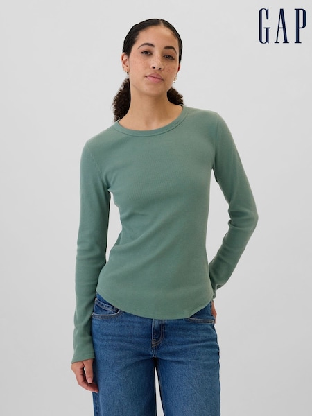 Gap Green Long Sleeve Crew Neck Waffle Knit T-Shirt (E90585) | €9