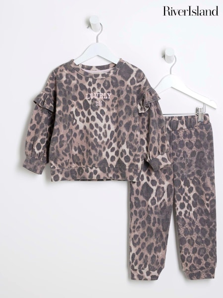 River Island Girls Leopard 100% Cotton Sweat Joggers Set (E90610) | ‏70 د.إ.‏