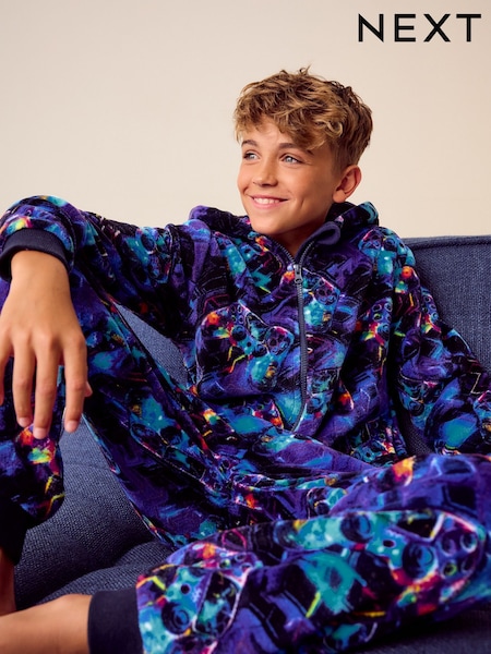Sininen pelaaja - All-In-One Fleece Pyjamas (3-16yrs) (E90760) | €37 - €56