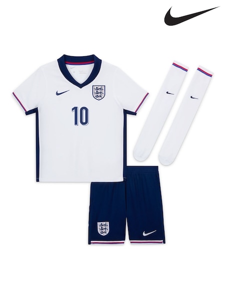 Nike White Bellingham 10 Dri-FIT England Home Little Kids 3 Piece Football Kit (E91147) | €46