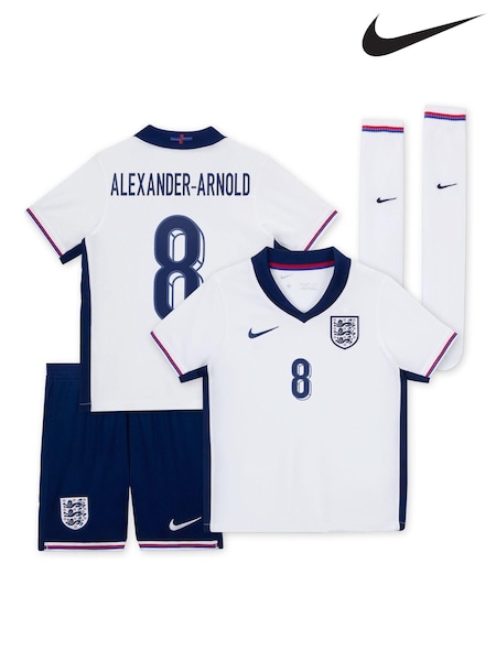 Nike White Alexander-Arnold 8 Dri-FIT England Home Little Kids 3 Piece Football Kit (E91175) | €46