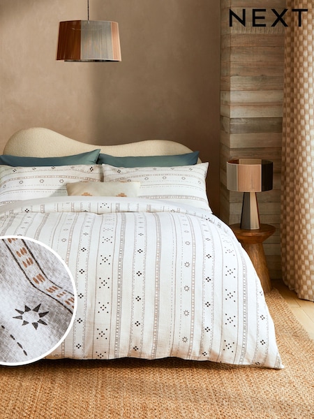 Black/White 100% Cotton Floral Print Stripe Matelassé Duvet Cover and Pillowcase Set (E91251) | €39 - €72
