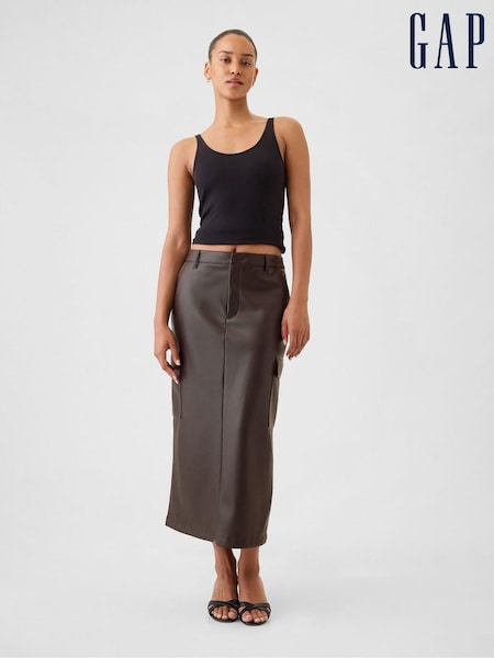 Gap Brown Faux Leather Cargo Midi Skirt (E91344) | €34