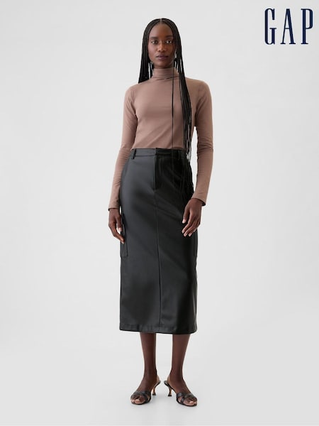 Gap Black Faux Leather Cargo Midi Skirt (E91345) | €34