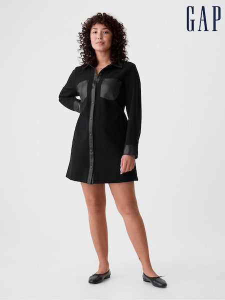 Gap Black Faux Leather Details Mini Shirt Dress (E91347) | €41