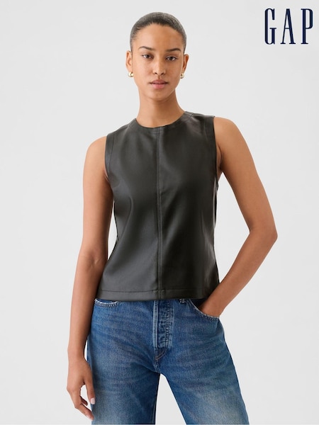 Gap Black Faux Leather Shell Vest Top (E91350) | €23