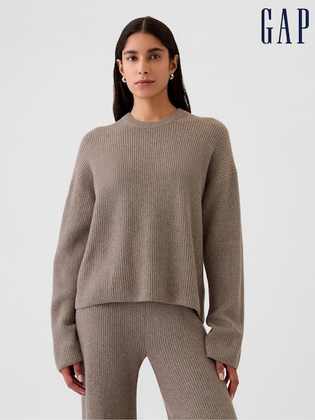 Bej - Gap CashSoft Oversized Shaker-Stitch Crew Neck Jumper (E91363) | 335 LEI