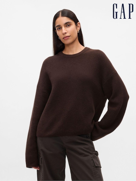 Bruin - Gap CashSoft Oversized Shaker-Stitch trui met ronde hals (E91364) | € 69