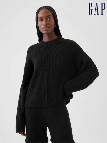 Zwart - Gap CashSoft Oversized Shaker-Stitch trui met ronde hals (E91366) | € 69