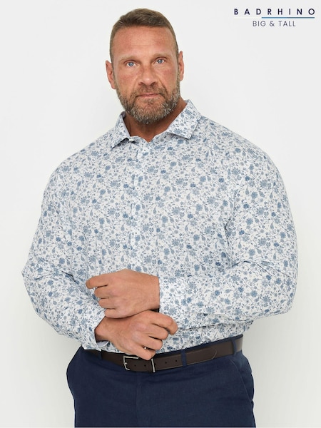 BadRhino Big & Tall White Formal Paisley Long Sleeve 100% Cotton Shirt (E91380) | 193 QAR