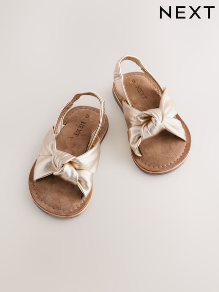 Gold Leather Twist Sandals (E91471) | AED102 - AED112