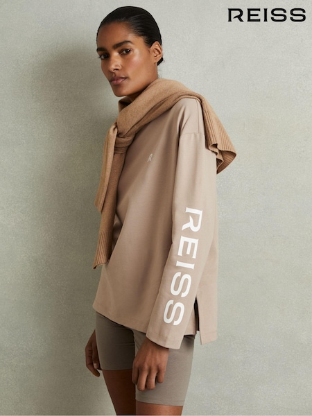 Reiss Neutral May Cotton Blend Logo Top (E91486) | AED490