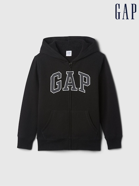 Gap Black Logo Sherpa-Lined Zip-Up Hoodie (4-13yrs) (E91561) | €20.50