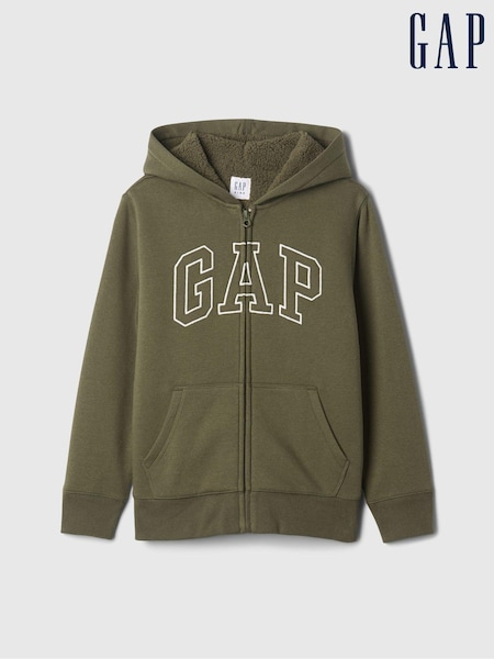 Gap Green Logo Sherpa-Lined Zip-Up Hoodie (4-13yrs) (E91564) | €20.50
