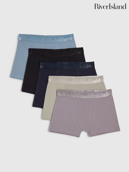 Blue - River Island Metallic Waistband 5 Pack Boxers