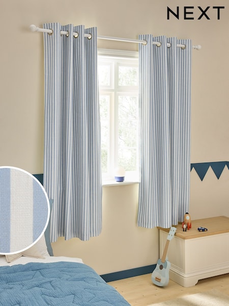 Blue Stripe Eyelet Blackout Curtains (E91642) | SGD 92 - SGD 159