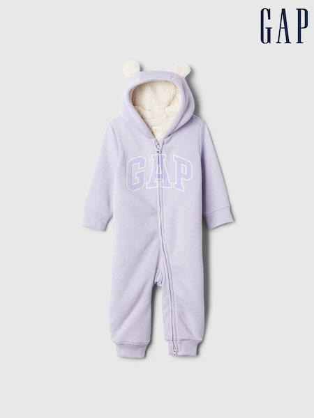 Gap Purple Logo Sherpa Lined Zip Hooded All in One (Newborn - 24mths) (E91661) | €19.50