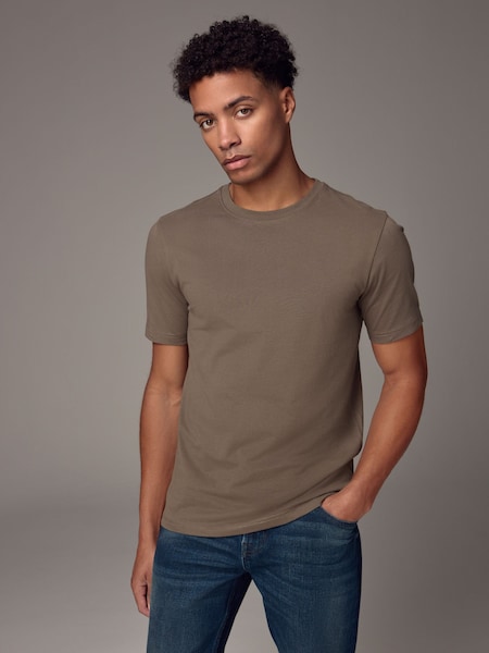 Neutral Brown Slim Fit Essential Crew Neck Cotton T-Shirt (E91686) | €9