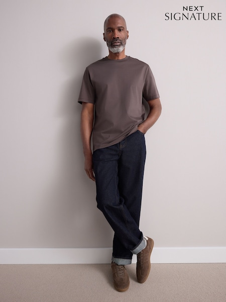 Mushroom Brown Regular Fit Regular Fit Signature SUPIMA® Cotton Crew Neck T-Shirt (E91697) | €24.50