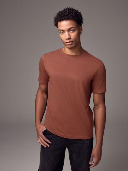 Terracotta Brown Slim Fit Essential Crew Neck Cotton T-Shirt (E91703) | €9