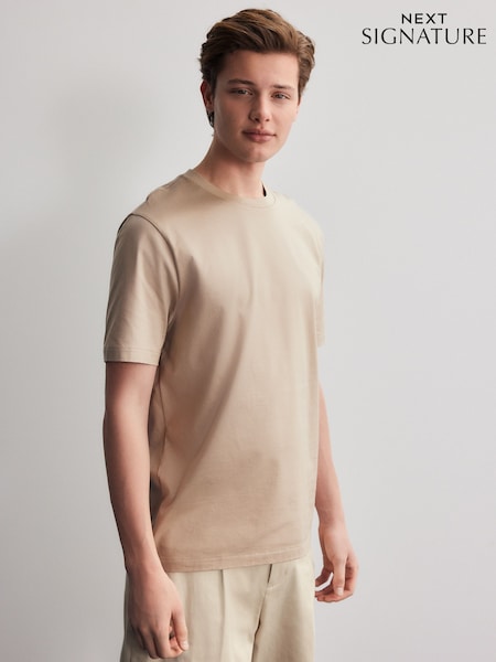 Stone Neutral Regular Fit Regular Fit Signature SUPIMA® Cotton Crew Neck T-Shirt (E91711) | €20