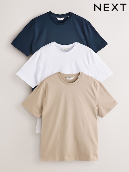 White/Navy/Stone Premium Supima Cotton Crew Neck 100% Cotton T-Shirts 3 Pack (E91714) | R$ 515