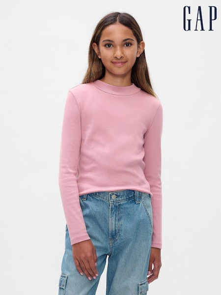 Gap Pink Ribbed Long Sleeve Mock Neck T-Shirt (E91772) | €8