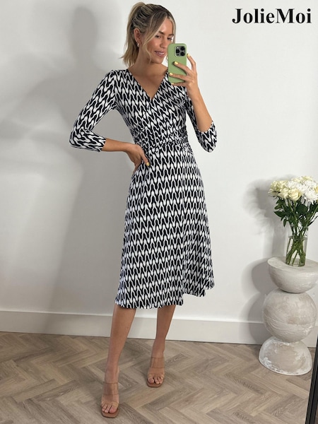 Jolie Moi Blue Geometric Fit & Flare Jersey Dress (E91812) | 297 QAR