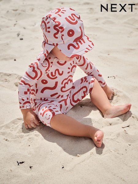 Neutral Sunsafe Swimsuit and Hat Set (3mths-7yrs) (E91828) | $27 - $34