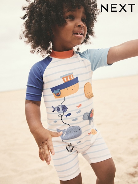 Neutral Stripe Sunsafe All-In-One Swimsuit (3mths-7yrs) (E91833) | €17 - €22