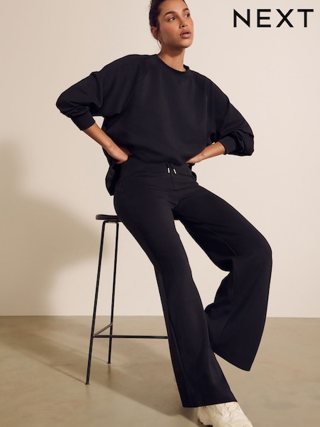Black Supersoft Modal Wide Leg Trousers (E91852) | $55