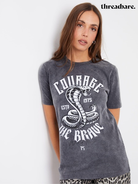 Threadbare Graphic Print 100% Cotton Band Acid Wash T-Shirt (E91937) | 13 €