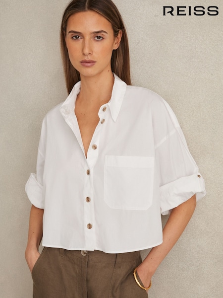 Reiss White Solene Cropped Cotton Shirt (E91952) | €134
