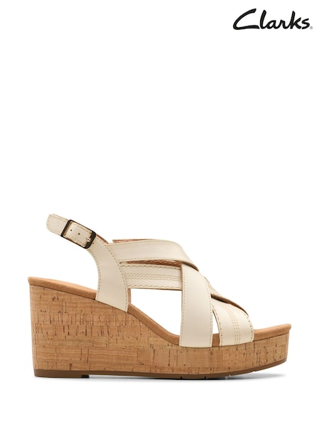 Clarks Cream Standard Fit (D) Leather Sabina Sling Sandals (E92069) | €95