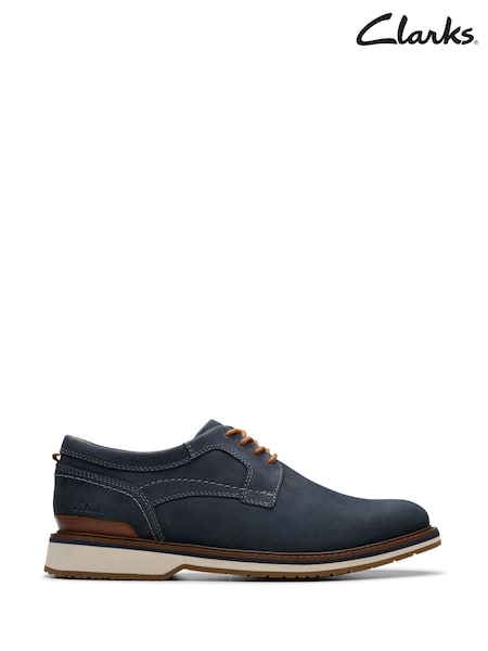 Clarks Blue Wide Fit (H) Nubuck Monahan Plain Shoes (E92164) | €132