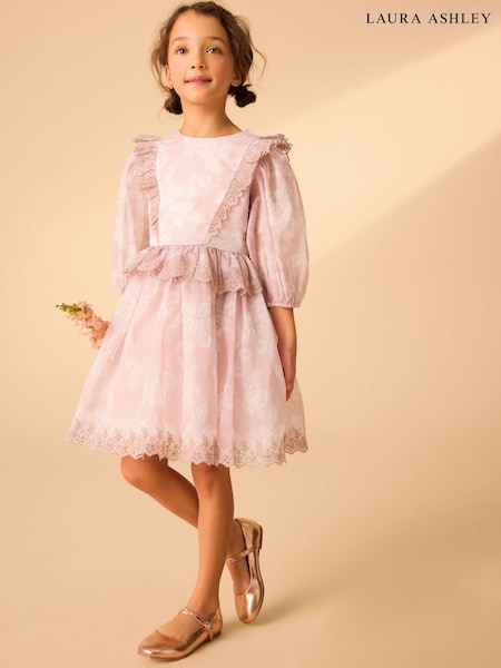 Laura Ashley Pink Summer Rose Floral Broderie Organza Prom Dress (E92328) | 228 QAR - 247 QAR