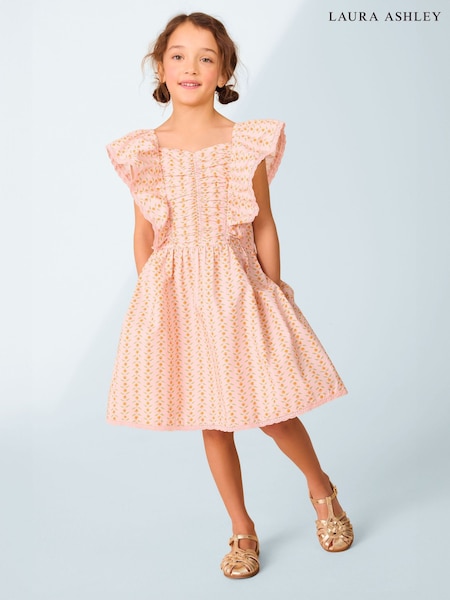 Laura Ashley Peach Pink Langford Leaves and Flowers Floral Cotton Ditsy Dress (E92355) | $45 - $51