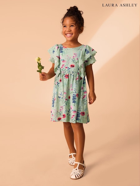 Grønn/Blå Alford Enger - Laura Ashley Broiderie Jersey 100% Bomull Kjole (E92387) | kr243 - kr300