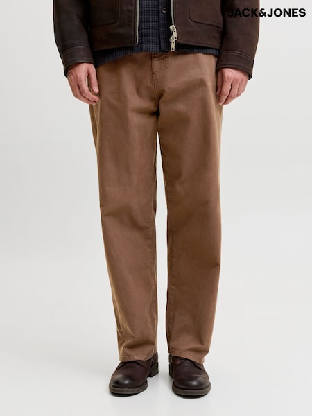 Brown - Regular Jack & Jones Alex Baggy Fit Worker Trousers
