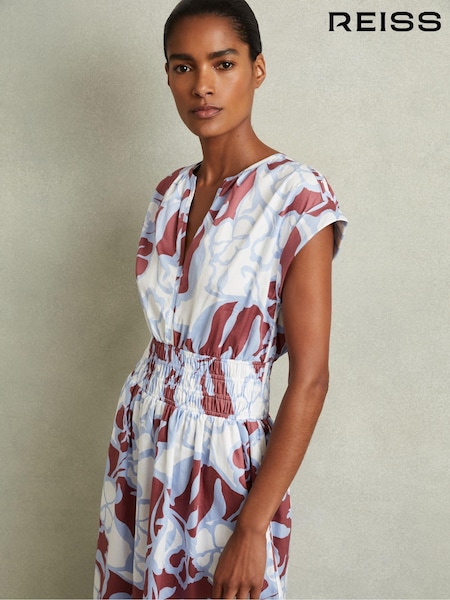 Reiss Lena 100% Cotton Poplin Floral-Print Midi Dress (E92538) | 1,304 LEI