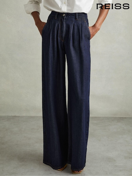 Reiss Indigo Raymond Double Pleat Wide Leg Jeans (E92548) | ₪1,006