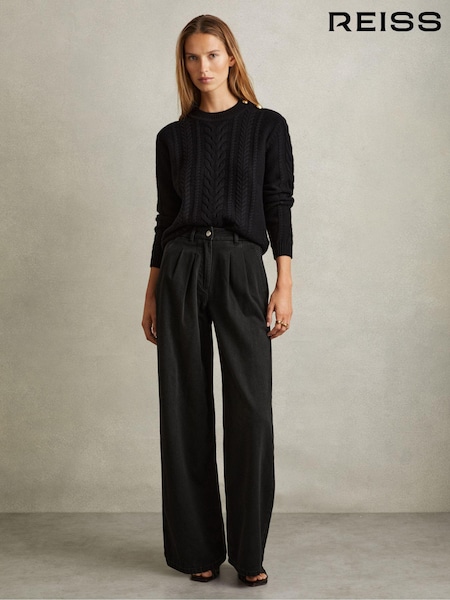 שחור - Reiss Raymond Double Pleat Wide Leg Jeans (E92549) | ‏1,006‏₪
