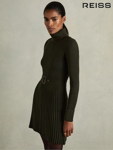 Reiss Khaki Vinnie Roll-Neck Ribbed Mini Dress (E92552) | €144