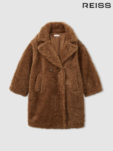 Reiss Brown Darla 13-14 yrs Longline Teddy Coat with Wool (E92568) | AED1,210