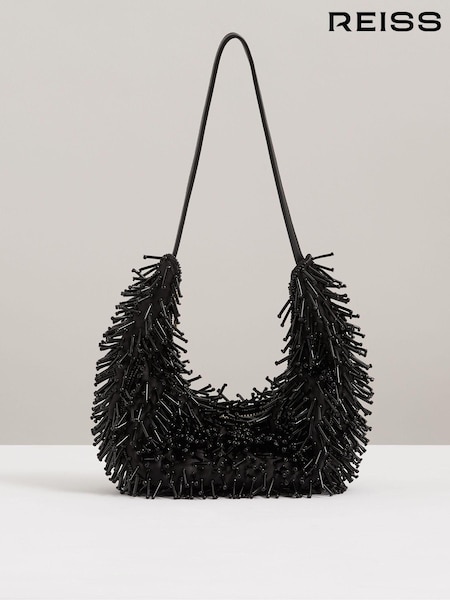 Reiss Black Moon Beaded Crescent Shoulder Bag (E92581) | €83