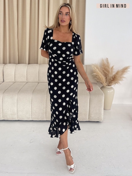 Girl In Mind Black Spot Heidi Ruched Midi Dress (E92780) | €46